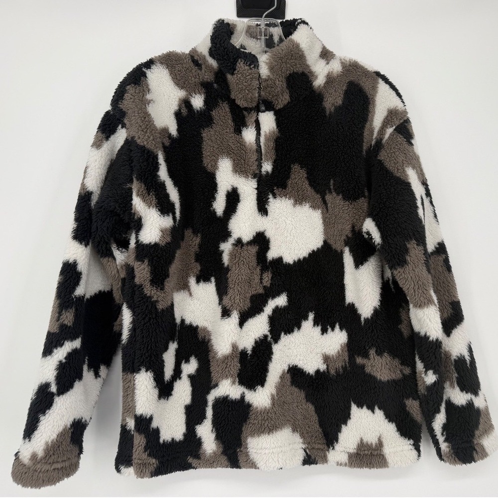 Eddie Bauer Fleece Pullover‎ Women Size S Black White Grey Excellent Sherpa Camo